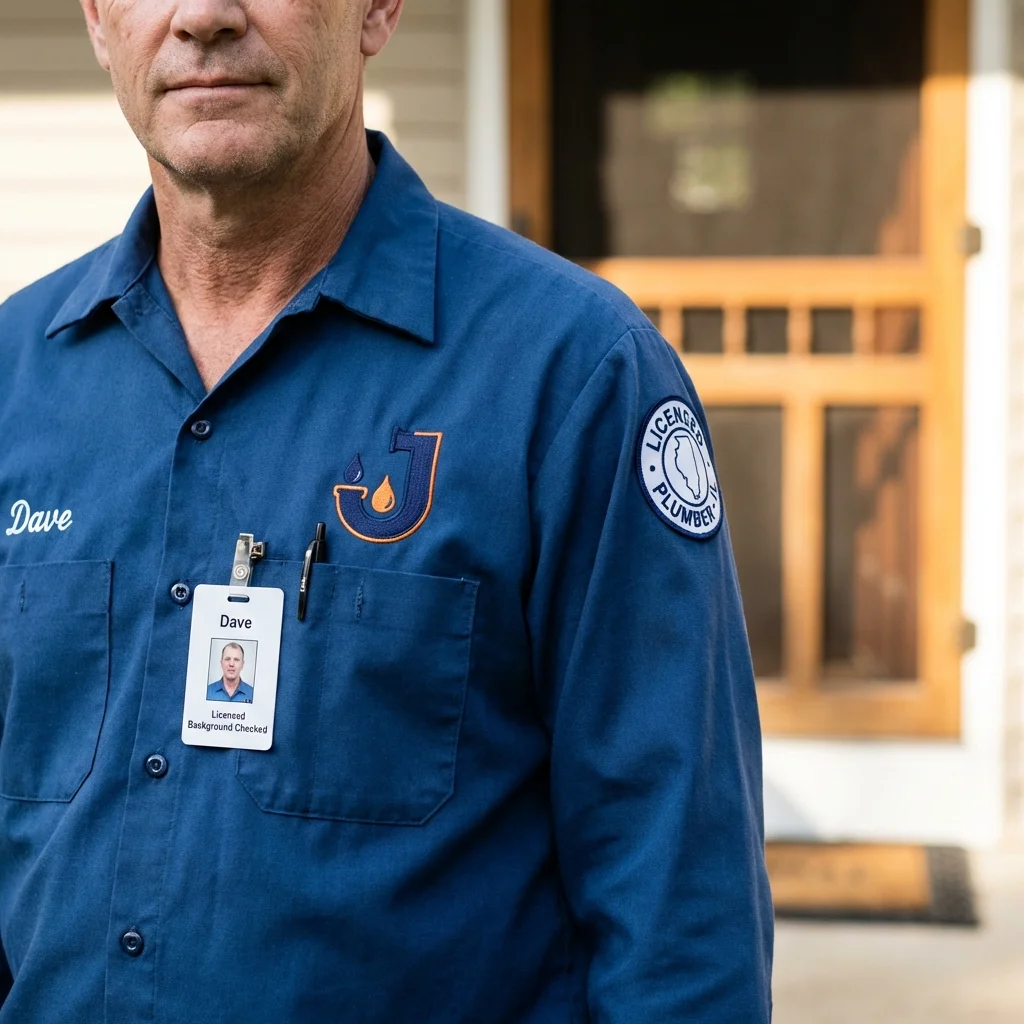 Licensed plumber showing ID badge in Osceola, IN