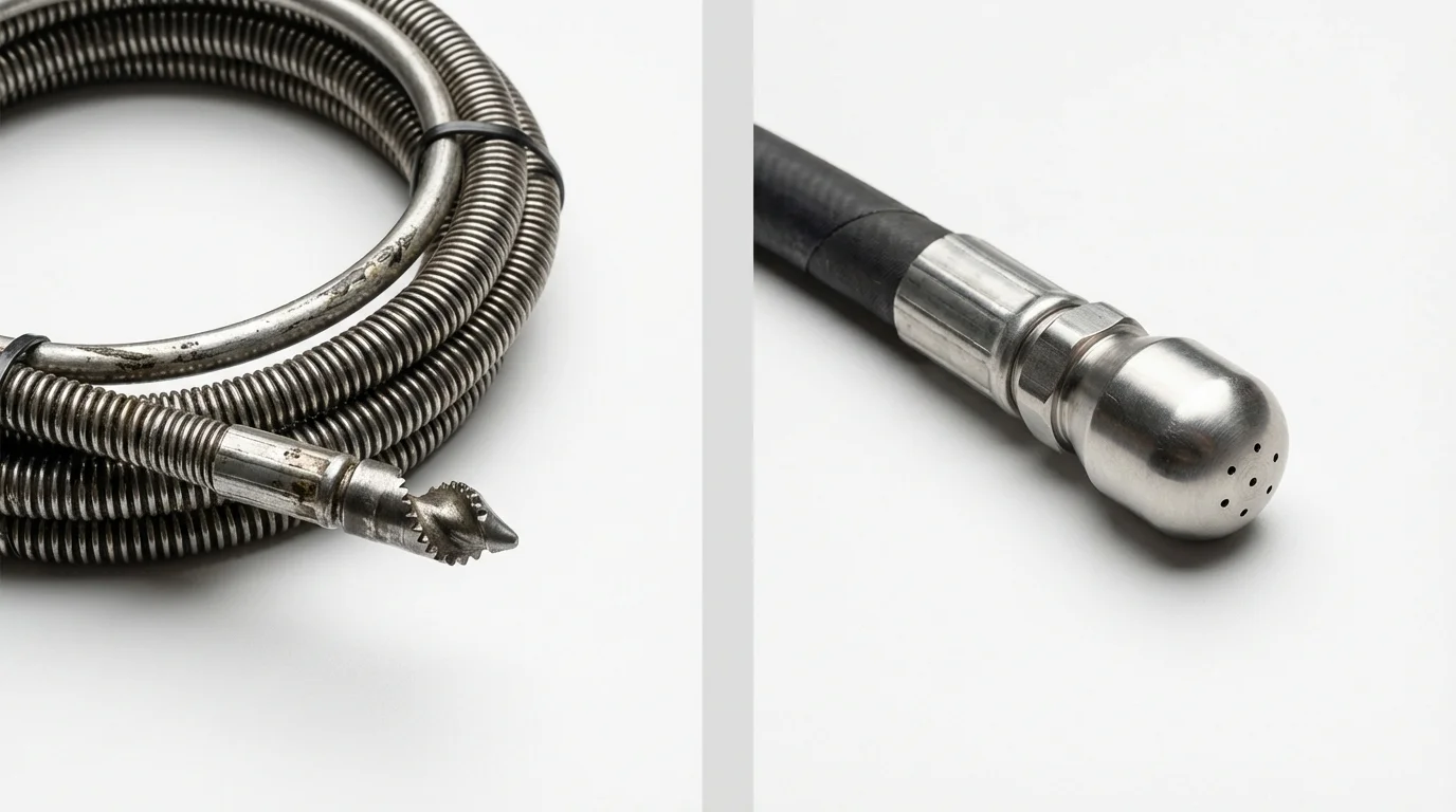Drain snake cable and hydro jetting nozzle used for drain cleaning in Osceola, IN