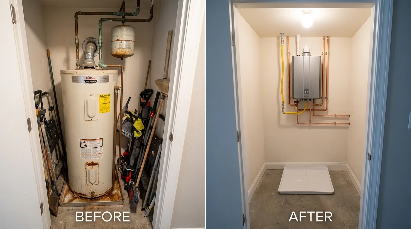Tank water heater versus wall-mounted tankless unit comparison for Osceola, IN homeowners
